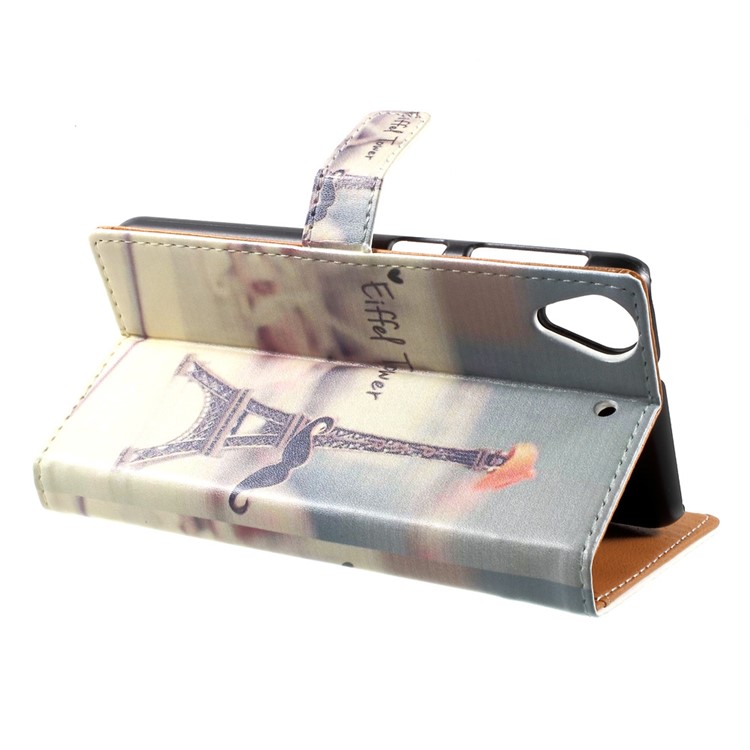 Pattern Printing Leather Wallet Mobile Shell for HTC Desire 650 Single SIM - Eiffel Tower and Mustache-4