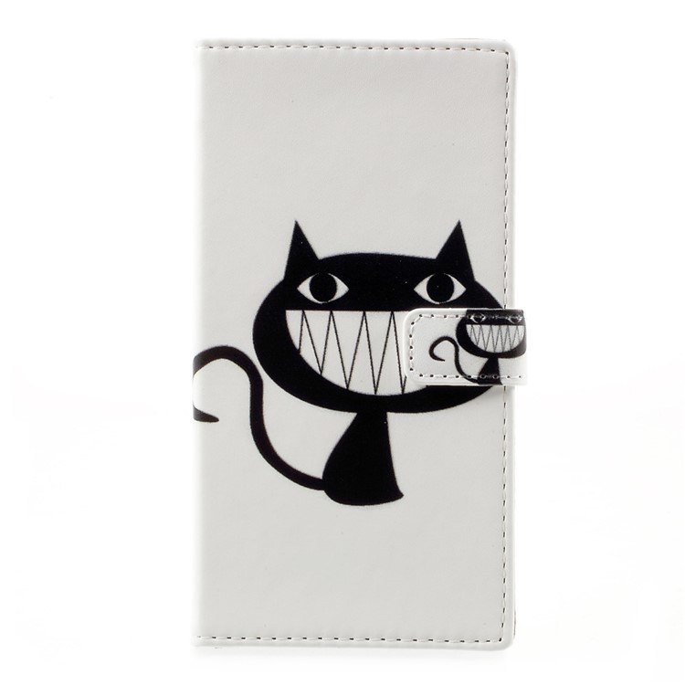 Patterned Leather Wallet Mobile Casing Cover for HTC Desire 650 Single SIM - Black Cat Smiling-1