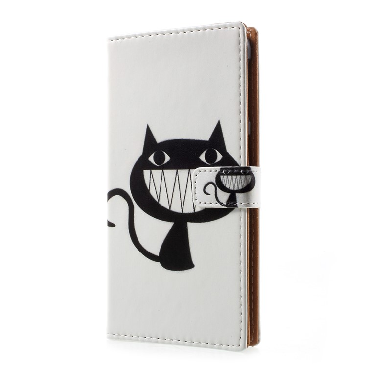 Patterned Leather Wallet Mobile Casing Cover for HTC Desire 650 Single SIM - Black Cat Smiling-2