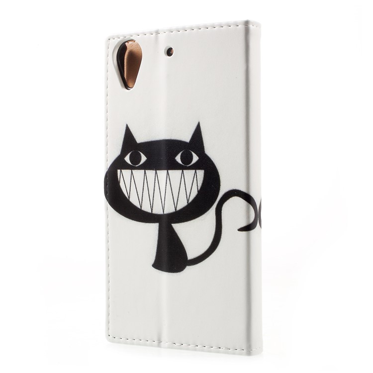 Patterned Leather Wallet Mobile Casing Cover for HTC Desire 650 Single SIM - Black Cat Smiling-3