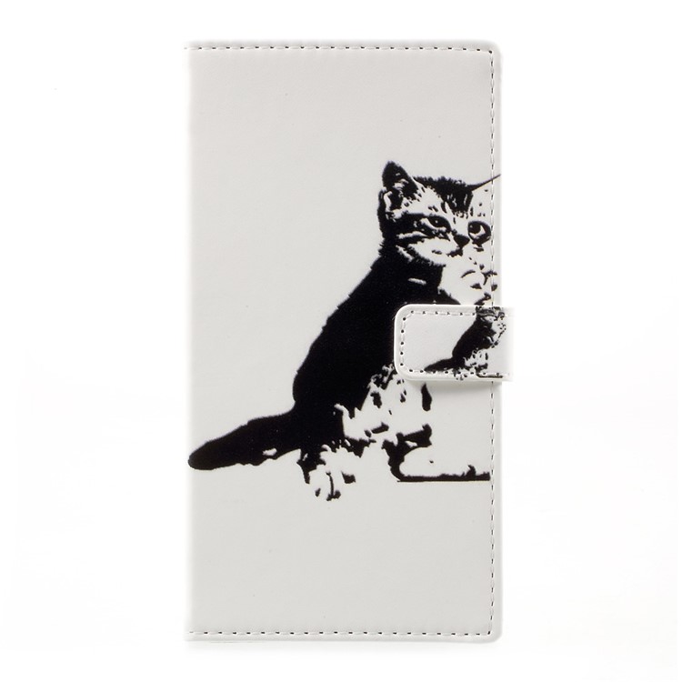 Pattern Printing Leather Case with Wallet Slots for HTC Desire 650 Single SIM - Black and White Cat-1