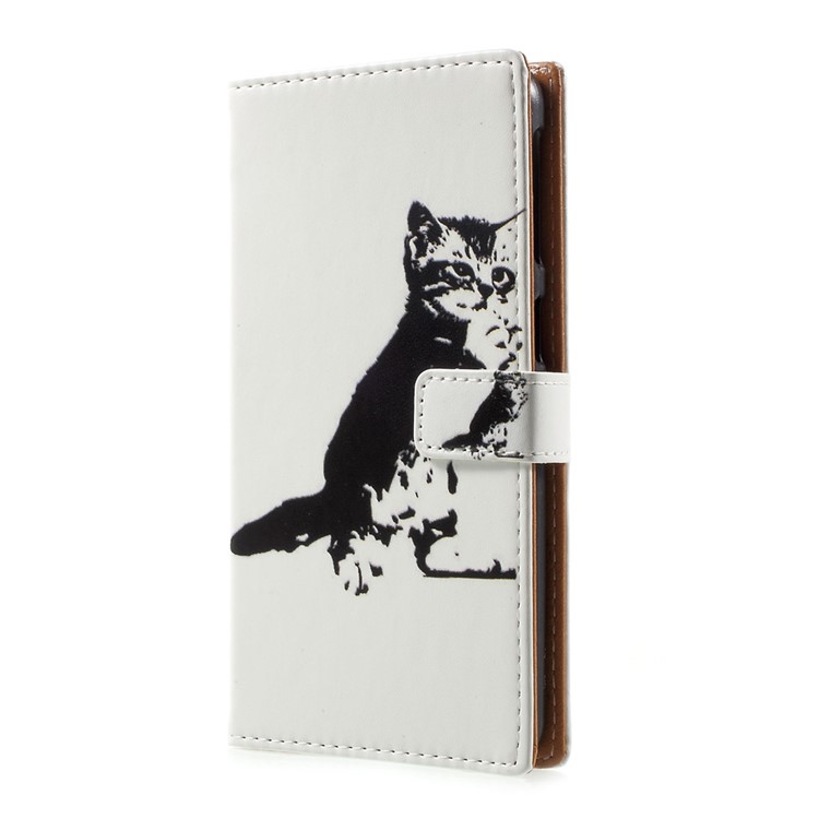 Pattern Printing Leather Case with Wallet Slots for HTC Desire 650 Single SIM - Black and White Cat-2