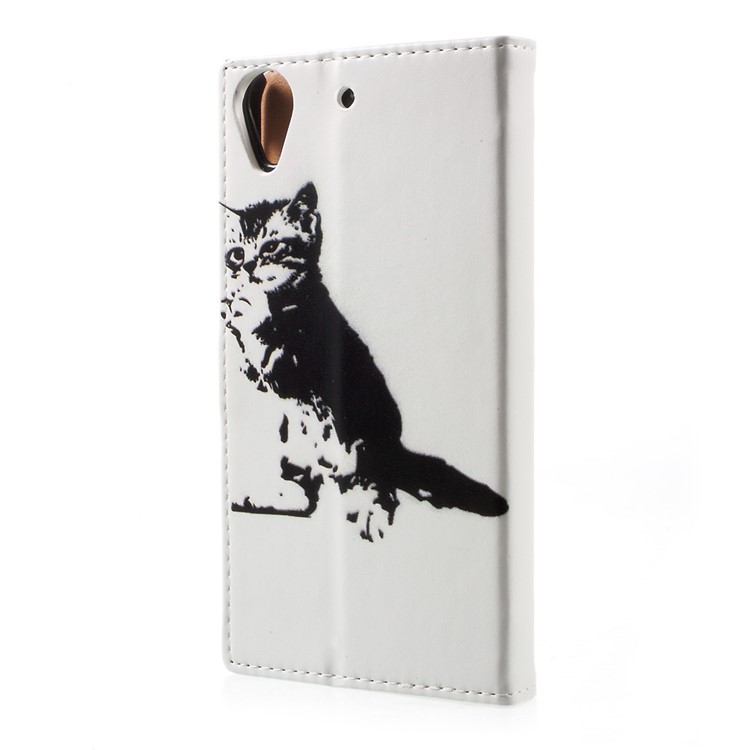 Pattern Printing Leather Case with Wallet Slots for HTC Desire 650 Single SIM - Black and White Cat-3