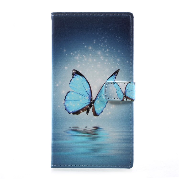 Patterned Leather Stand Card Slots Case for HTC Desire 650 Single SIM - Shiny Blue Butterfly-1