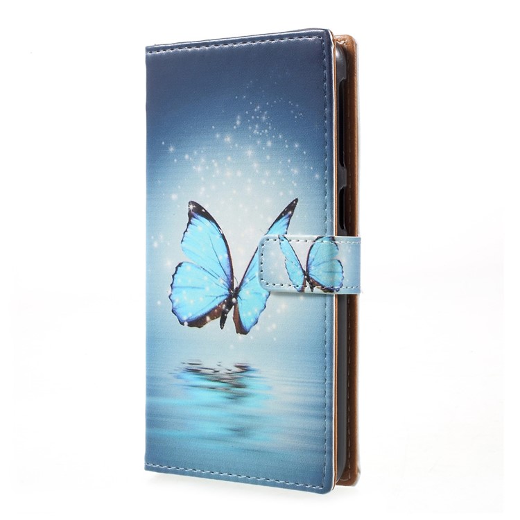 Patterned Leather Stand Card Slots Case for HTC Desire 650 Single SIM - Shiny Blue Butterfly-2