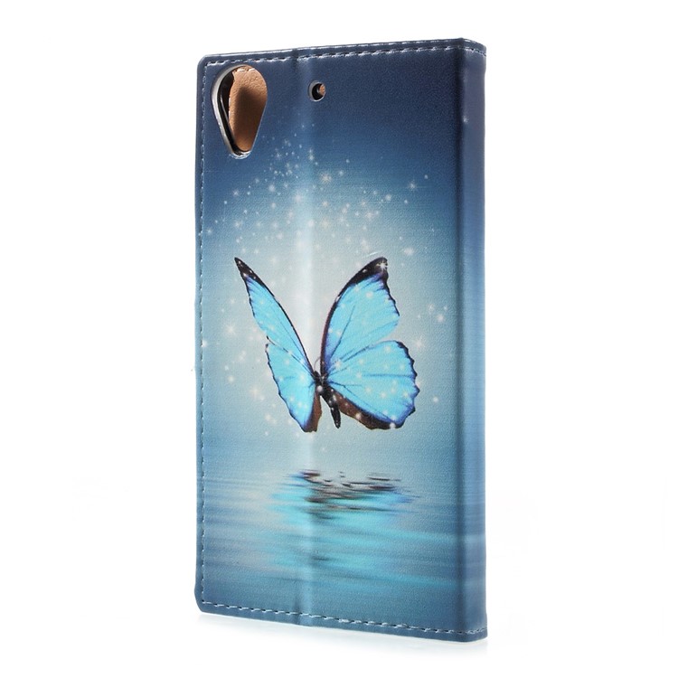 Patterned Leather Stand Card Slots Case for HTC Desire 650 Single SIM - Shiny Blue Butterfly-3
