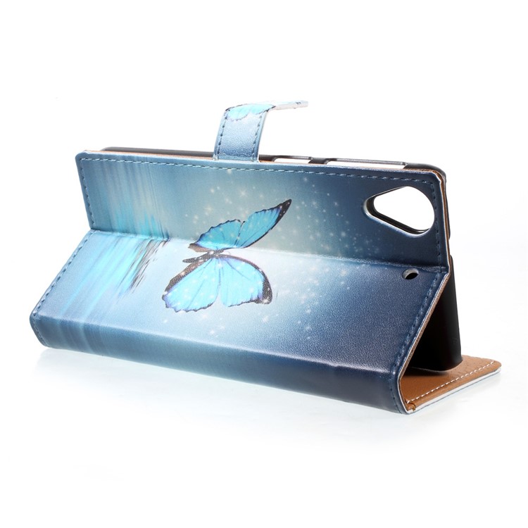 Patterned Leather Stand Card Slots Case for HTC Desire 650 Single SIM - Shiny Blue Butterfly-4