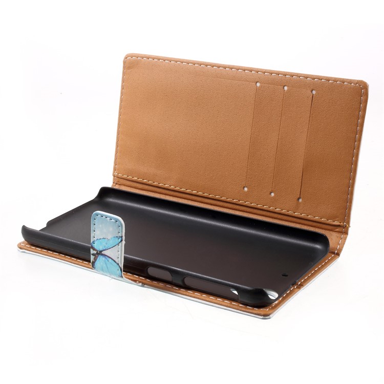 Patterned Leather Stand Card Slots Case for HTC Desire 650 Single SIM - Shiny Blue Butterfly-5