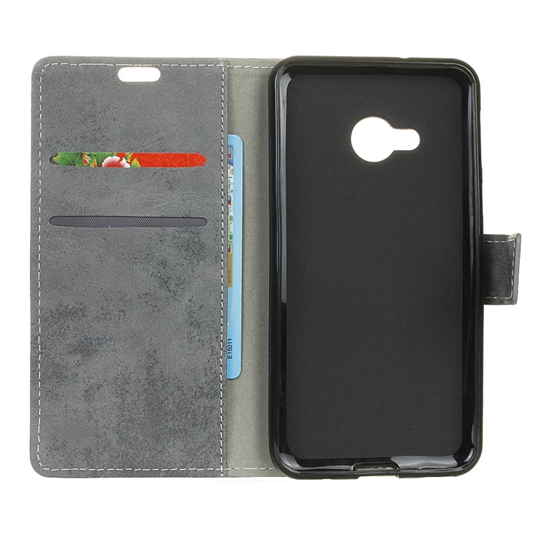 Retro Style Leather Wallet Mobile Phone Case for HTC U Play - Grey-5