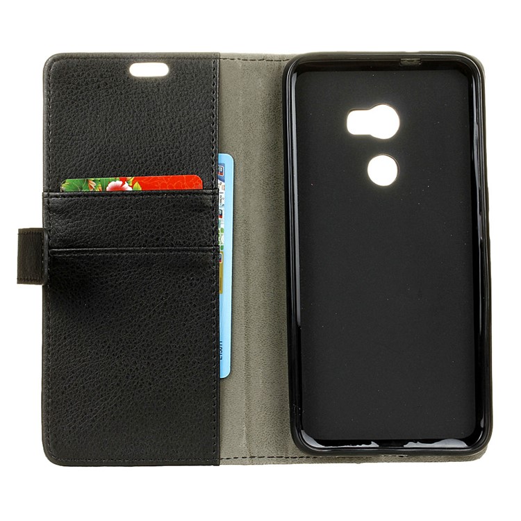 Litchi Skin Wallet Leather Stand Case for HTC One X10 - Black-5