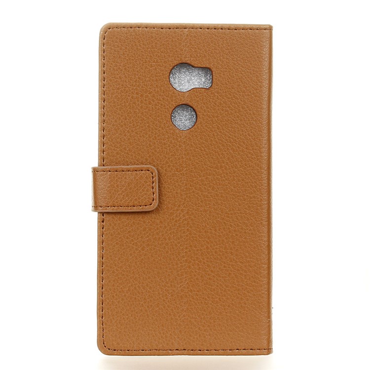 Litchi Skin Wallet Leather Folio Case for HTC One X10 - Brown-3