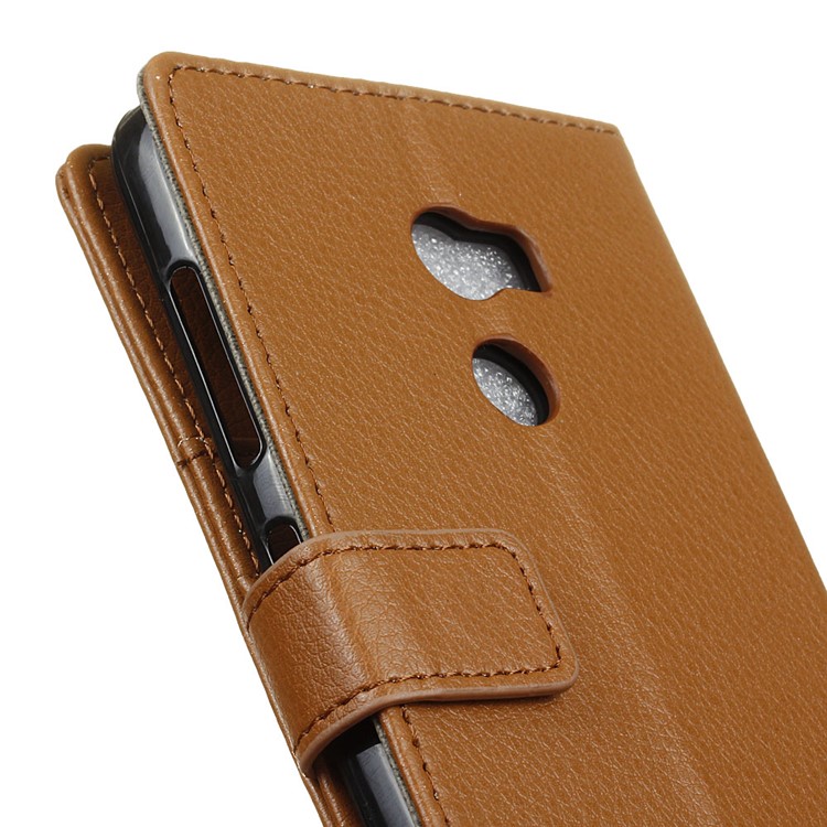 Litchi Skin Wallet Leather Folio Case for HTC One X10 - Brown-4