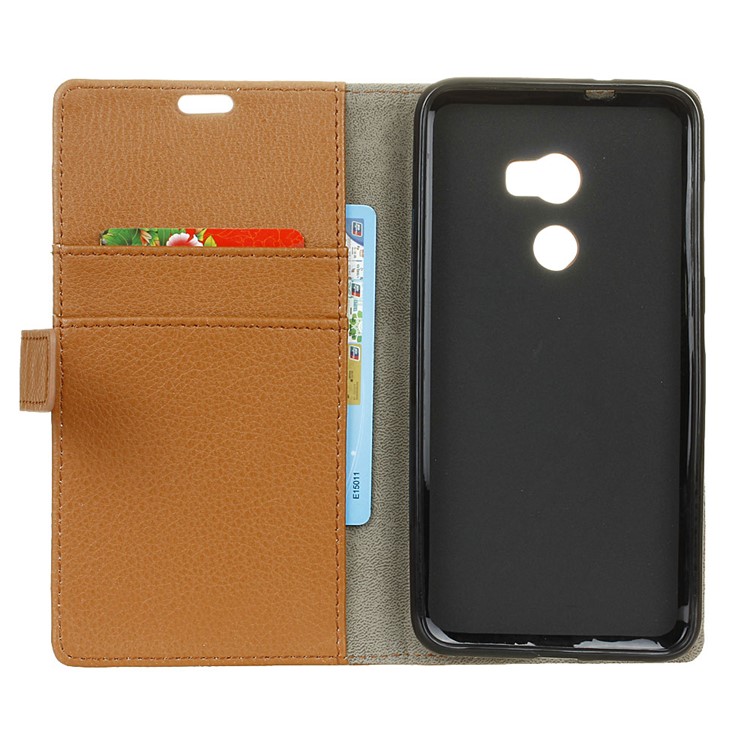Litchi Skin Wallet Leather Folio Case for HTC One X10 - Brown-5