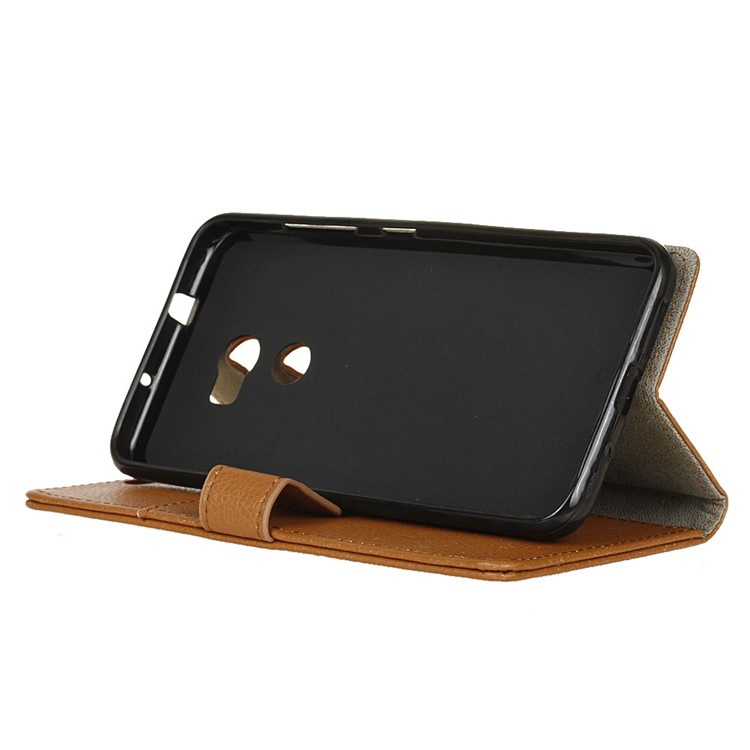 Litchi Skin Wallet Leather Folio Case for HTC One X10 - Brown-6