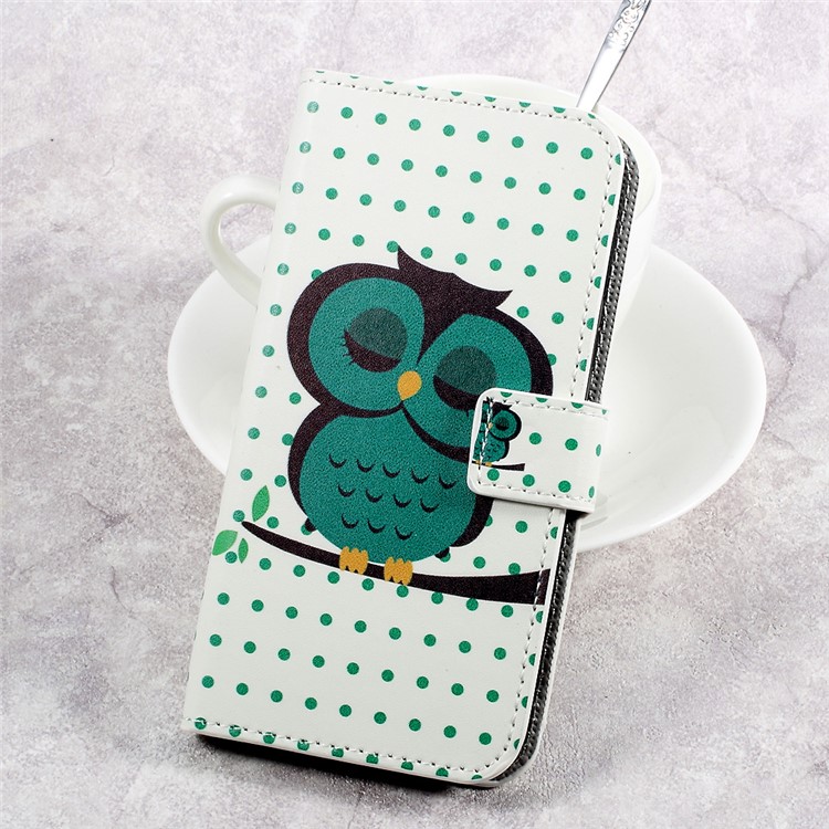 Pattern Printing Leather Cover with Wallet Slots for HTC U Play - Napping Owl-1