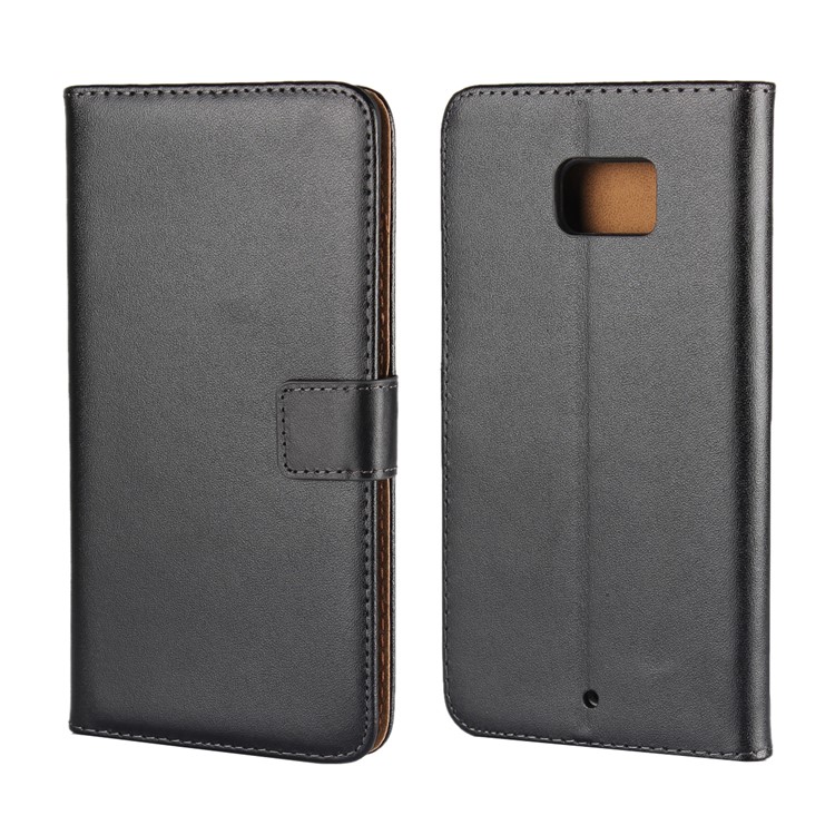 Genuine Split Leather Wallet Magnetic Flip Cover for HTC U Ultra - Black-1