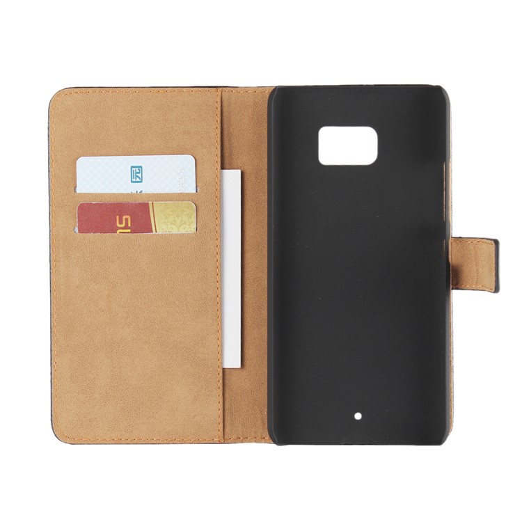 Genuine Split Leather Wallet Magnetic Flip Cover for HTC U Ultra - Black-4