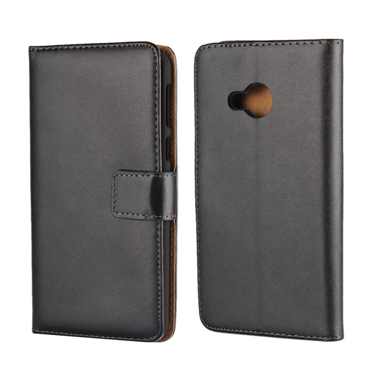 Genuine Split Leather Wallet Stand Mobile Cover for HTC U Play - Black-1