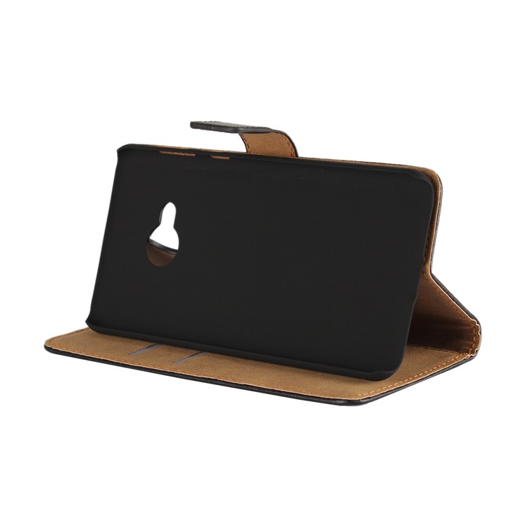 Genuine Split Leather Wallet Stand Mobile Cover for HTC U Play - Black-2