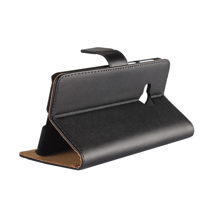 Genuine Split Leather Wallet Stand Mobile Cover for HTC U Play - Black-3