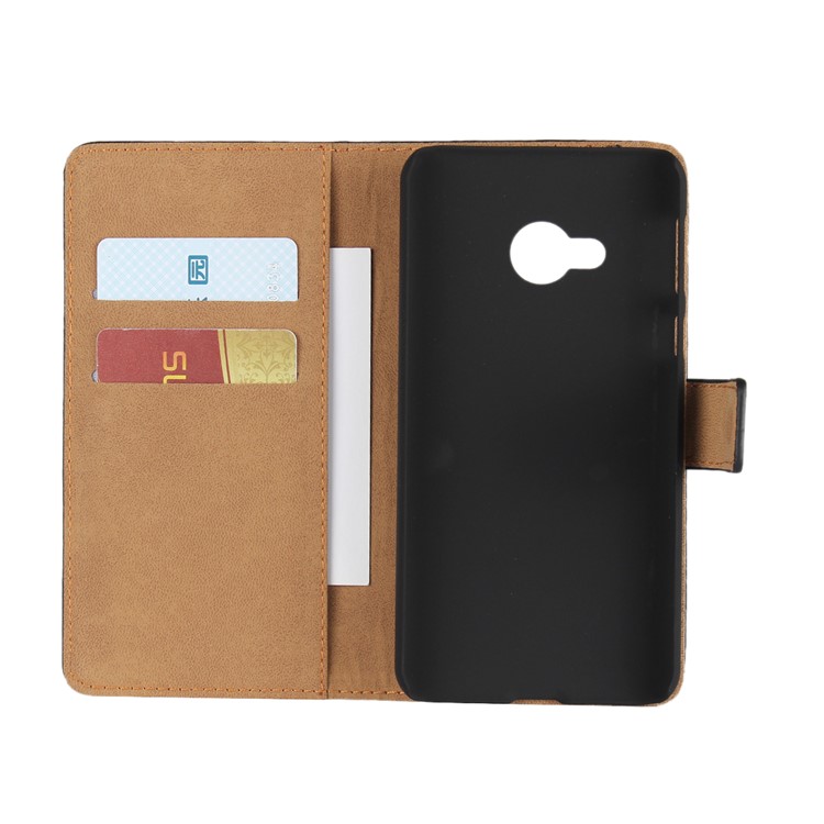 Genuine Split Leather Wallet Stand Mobile Cover for HTC U Play - Black-4