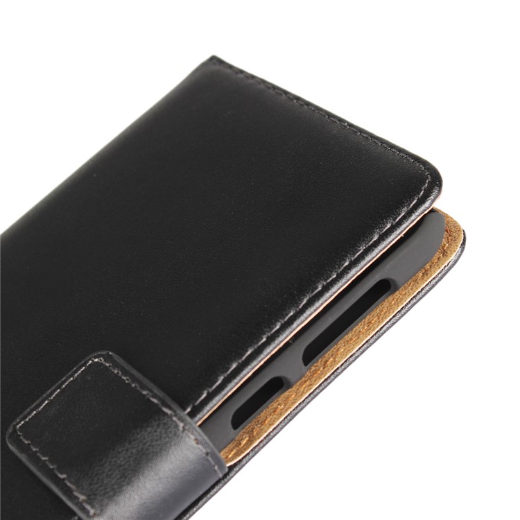 Genuine Split Leather Wallet Stand Mobile Cover for HTC U Play - Black-6