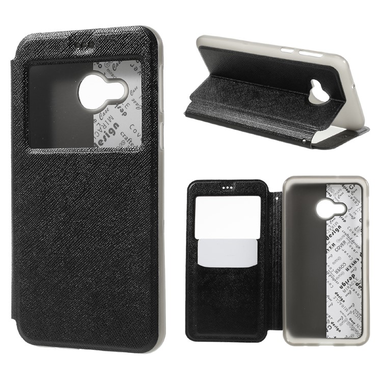 Cross Texture View Window Leather Stand Magnetic Cover for HTC U Play - Black-1