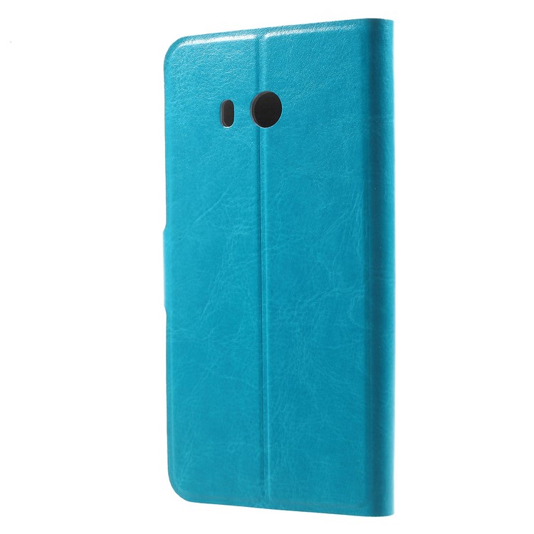 Crazy Horse PU Leather Card Holder Flip Cover for HTC U11 Built-in Steel Sheet - Blue-2