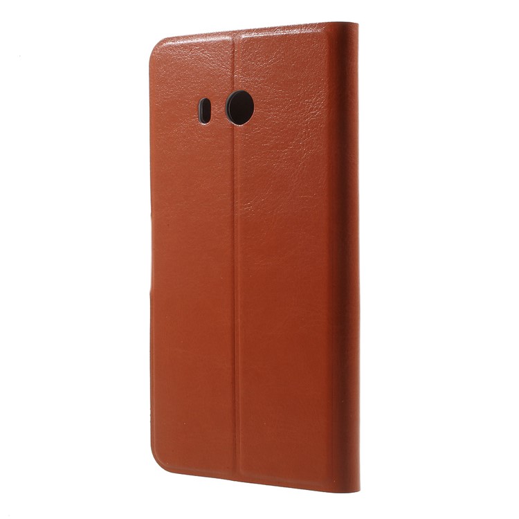 Crazy Horse PU Leather Mobile Casing with Card Slot for HTC U11 Built-in Steel Sheet - Brown-2