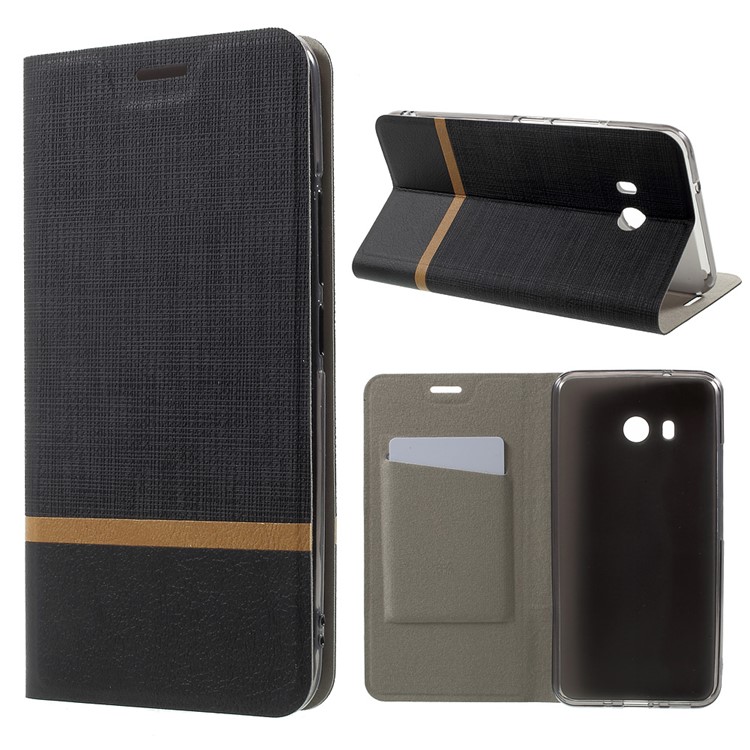 Cross Grain Card Slot Leather Case for HTC U11 Built-in Steel Sheet - Black-1