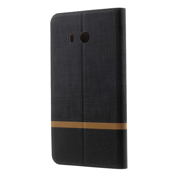 Cross Grain Card Slot Leather Case for HTC U11 Built-in Steel Sheet - Black-2