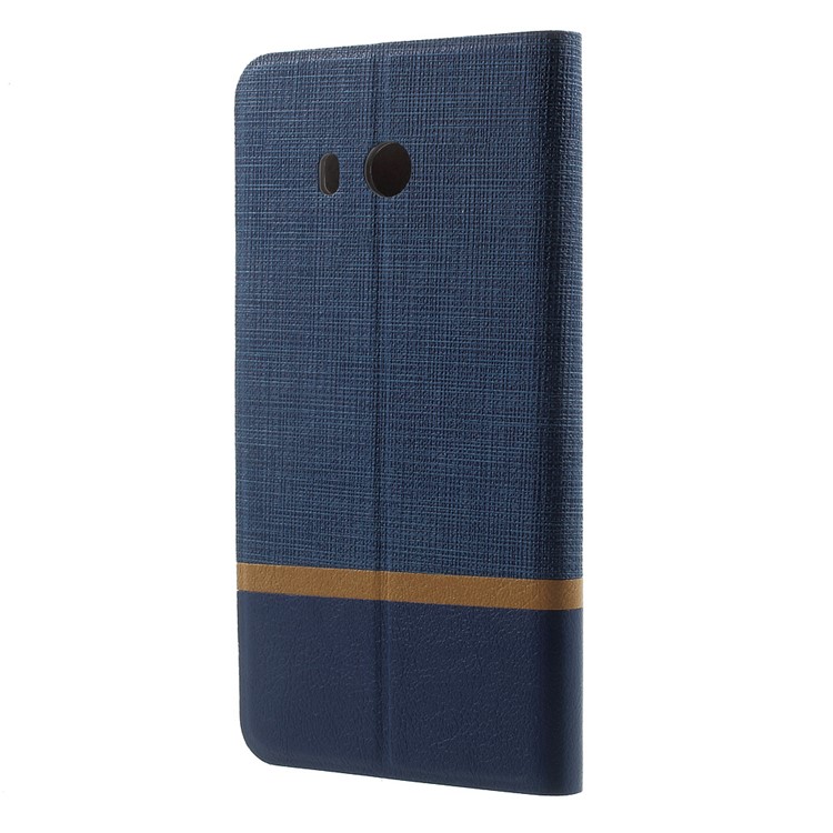 Cross Grain Card Slot Leather Phone Shell with Stand for HTC U11 Built-in Steel Sheet - Dark Blue-2