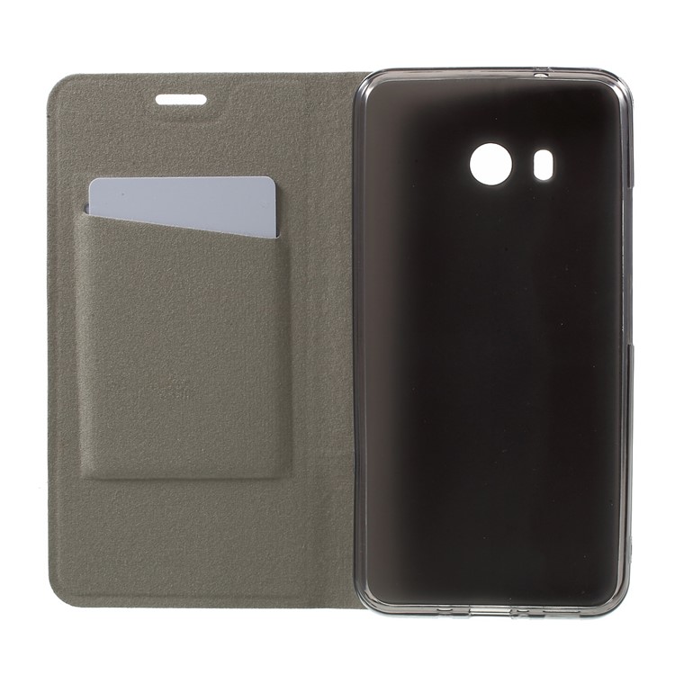 Cross Grain Card Slot Leather Phone Shell with Stand for HTC U11 Built-in Steel Sheet - Dark Blue-5