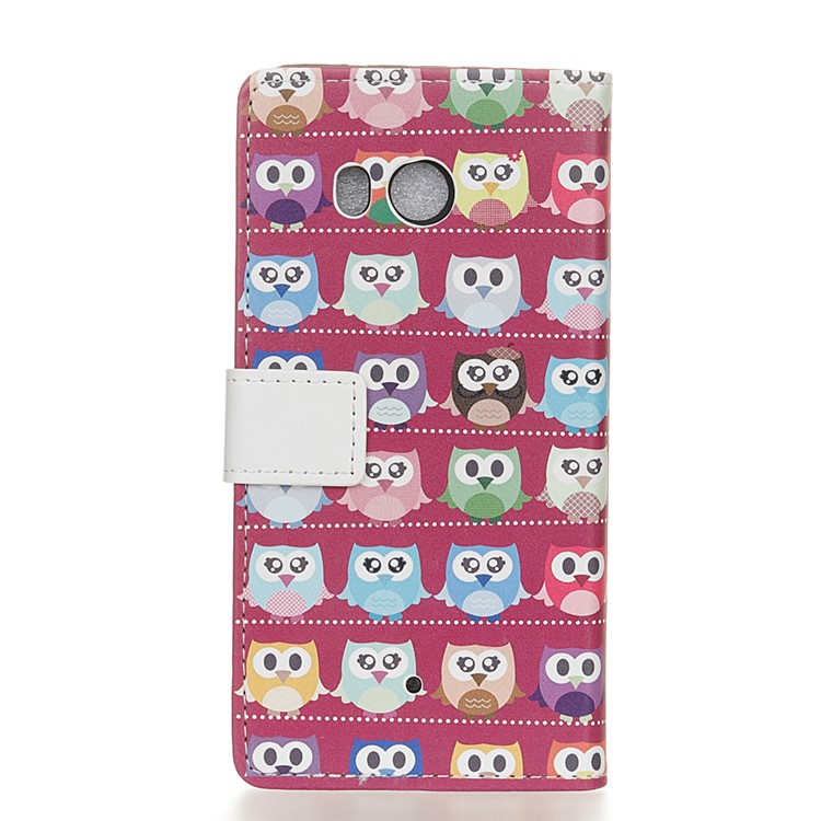 Pattern Printing PU Leather Wallet Stand Case for HTC U11 - Multi Owls Purple Background-2