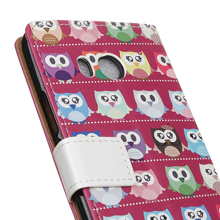 Pattern Printing PU Leather Wallet Stand Case for HTC U11 - Multi Owls Purple Background-3