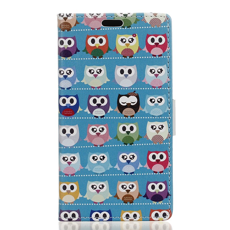 Patterned Printing PU Leather Mobile Phone Case for HTC U11 - Multi Owls Blue Background-1