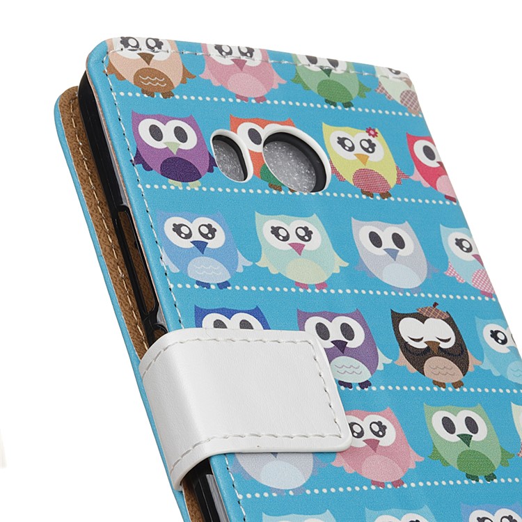 Patterned Printing PU Leather Mobile Phone Case for HTC U11 - Multi Owls Blue Background-3