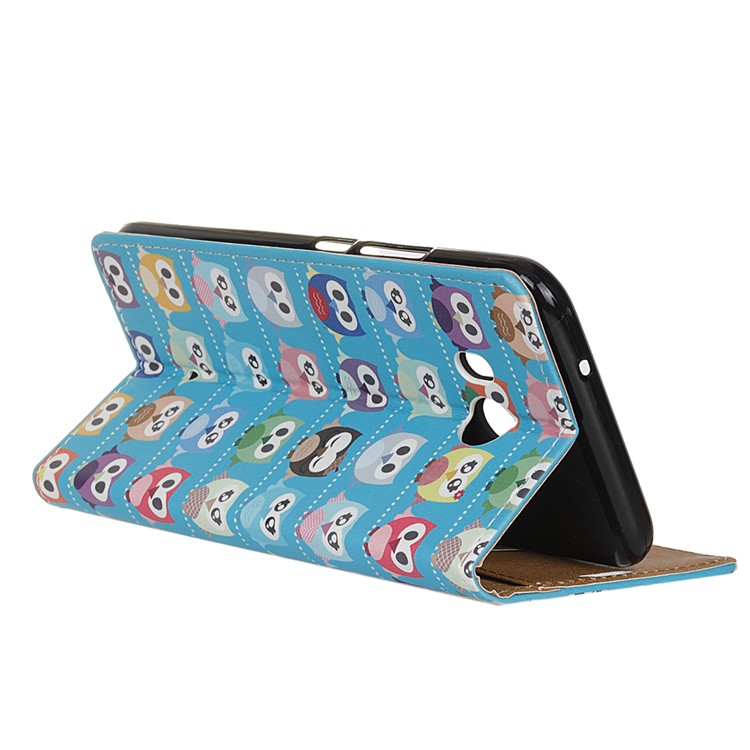 Patterned Printing PU Leather Mobile Phone Case for HTC U11 - Multi Owls Blue Background-4