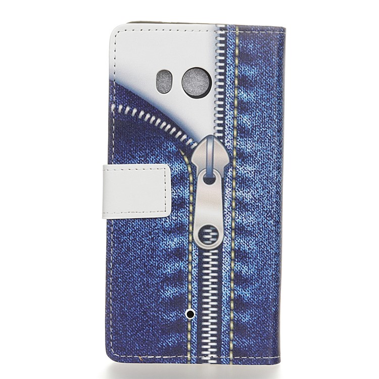 For HTC U11 Pattern Printing PU Leather Wallet Stand Mobile Casing - Jeans Metal Zipper-2