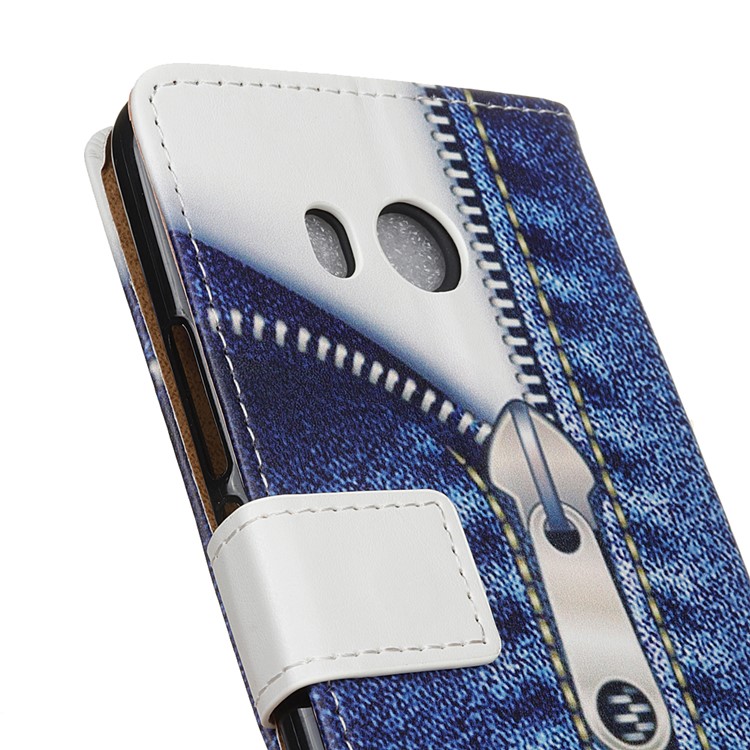 For HTC U11 Pattern Printing PU Leather Wallet Stand Mobile Casing - Jeans Metal Zipper-3
