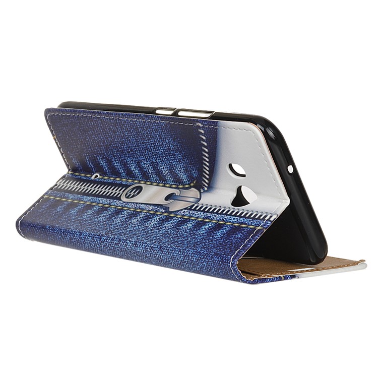 For HTC U11 Pattern Printing PU Leather Wallet Stand Mobile Casing - Jeans Metal Zipper-4