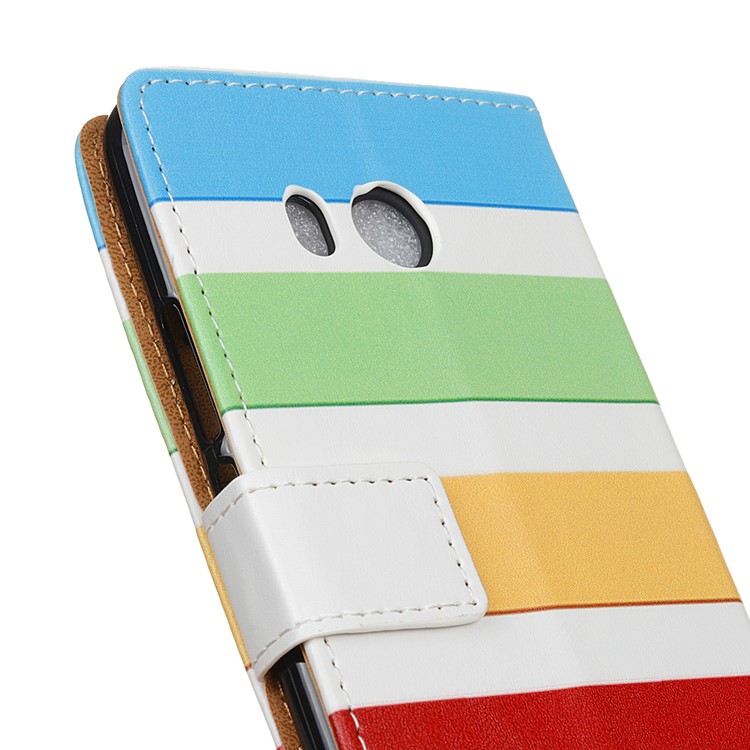 For HTC U11 Pattern Printing Magnetic Leather Wallet Case - Colorized Stripes-3