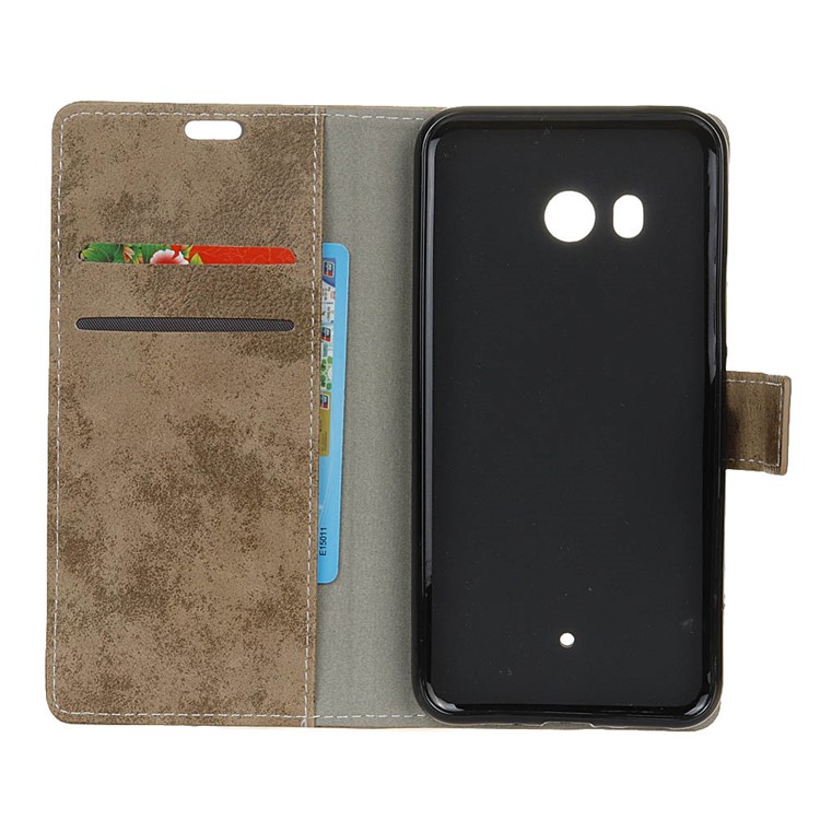 Retro Style Wallet Stand Leather Phone Cover for HTC U11 - Khaki-4