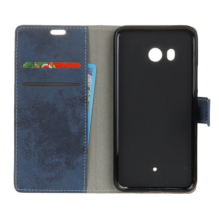 For HTC U11 Retro Style Wallet Stand Leather Phone Case - Blue-4