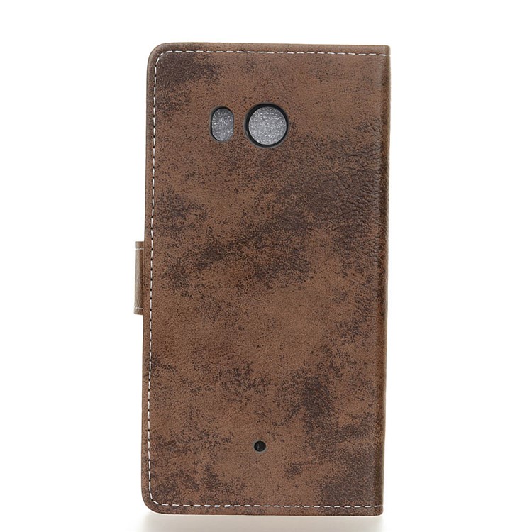 Retro Style Wallet Stand Leather Phone Casing for HTC U11 - Brown-2