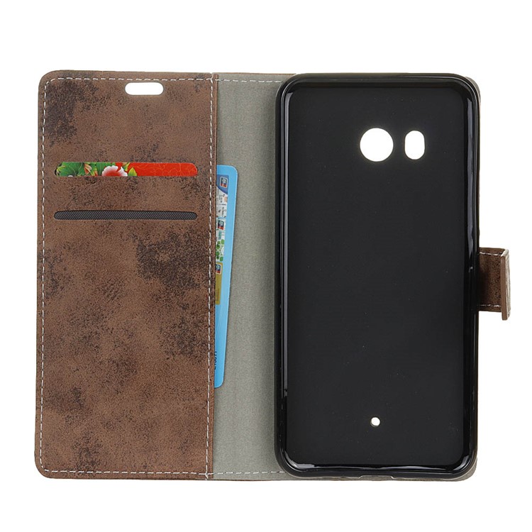 Retro Style Wallet Stand Leather Phone Casing for HTC U11 - Brown-4
