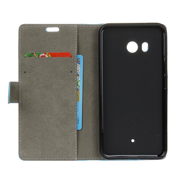 Wallet Leather Stand Phone Shell for HTC U11 - Blue-4