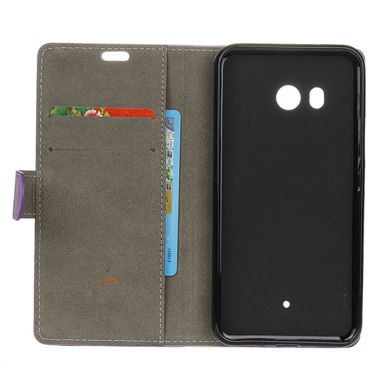 Wallet Leather Stand Protection Case for HTC U11 - Purple-4