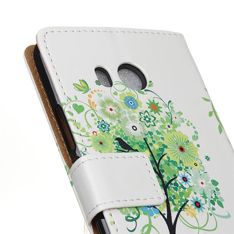Patterned Leather Wallet Mobile Case for HTC U11 - Green Flower Tree-3