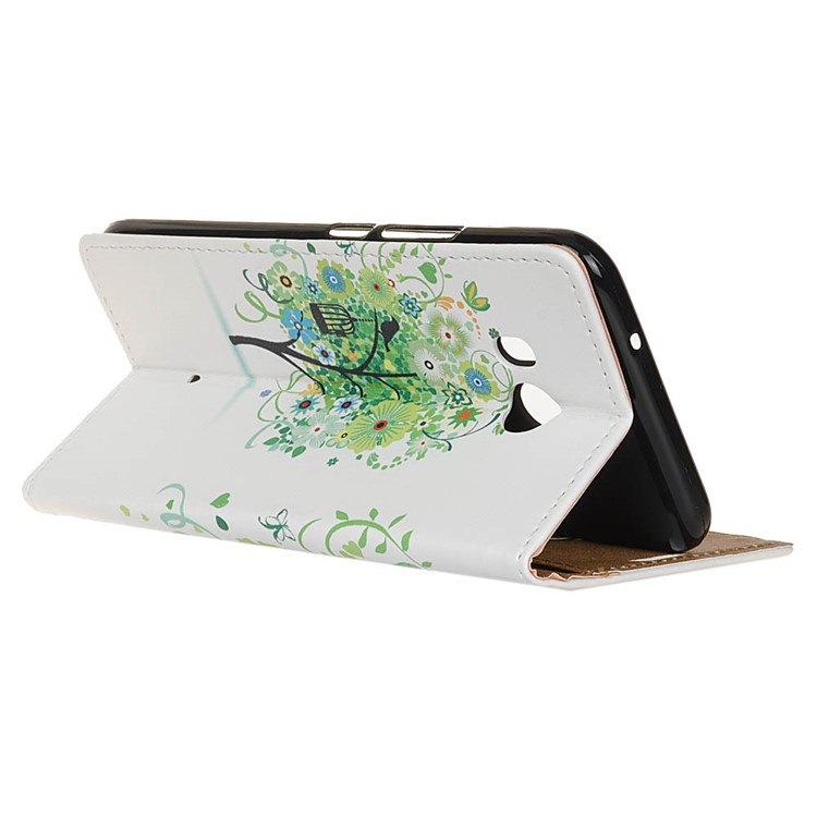 Patterned Leather Wallet Mobile Case for HTC U11 - Green Flower Tree-4